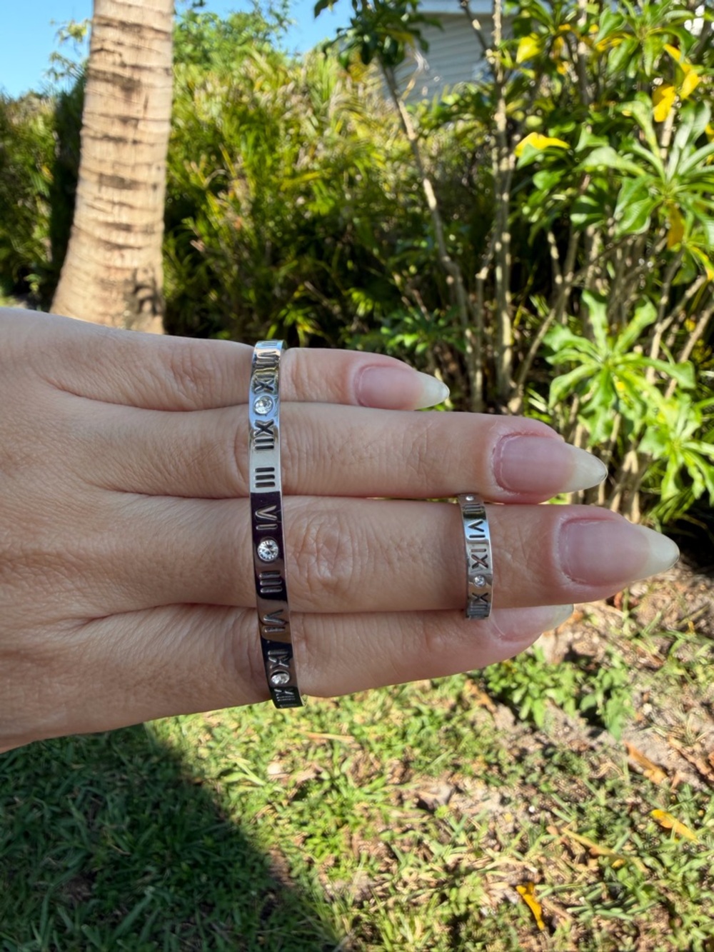 Silver Roman Numeral Bangle and Ring Set